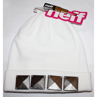Neff GOLDESS 's White Studded Tile Cuffed Beanie Hat OS   eb-68815266